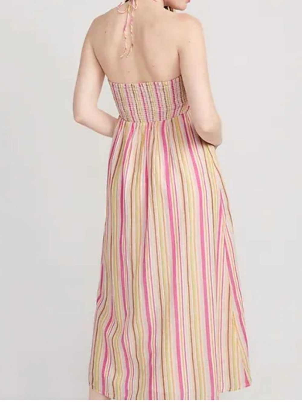 Old Navy Fit & Flare Striped Halter Maxi Dress | Multicolor Stripe Large - Picture 2 of 9